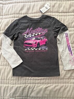Ford Mustang GT Long-Sleeve Tee in Black with Pink Graphic